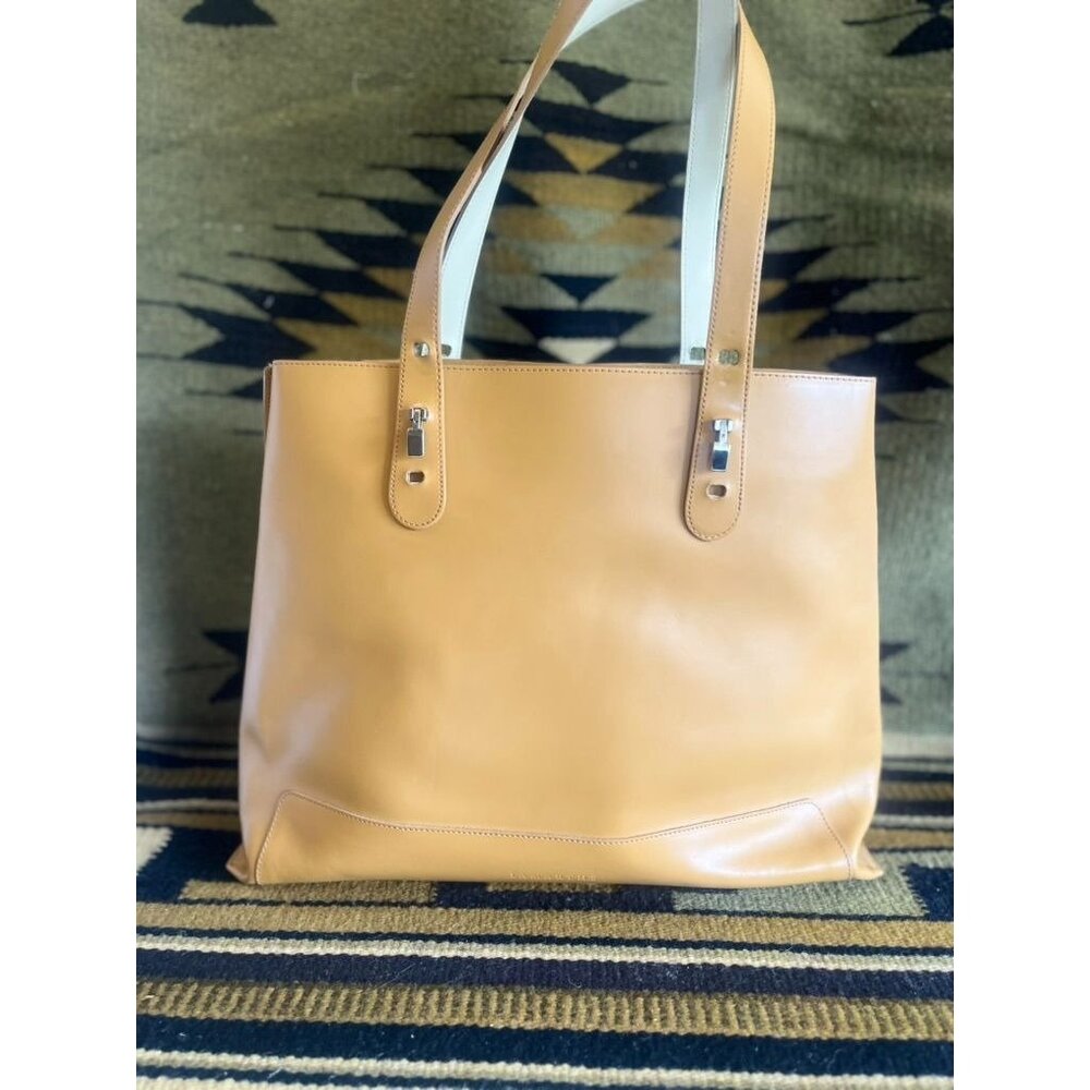 Lamarthe Paris Tan Leather Tote Bag With Silver-Tone Hardware Elegant Italy